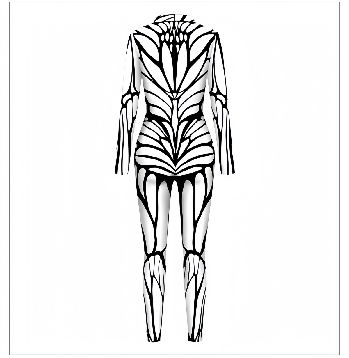 Women Long Sleeve Skinny Jumpsuit - Abstract Geometric Full Print Bodysuit